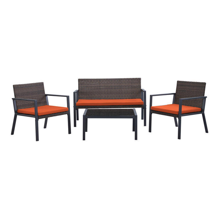 17 Stories 4-Sitzer Lounge-Set Jarin aus Rattan mit Polster